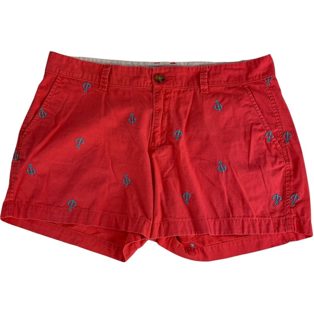 Old Navy Anchor 8 Shorts Orange Blue 32" x 5" Nautical Chino Coral Beach Cruise